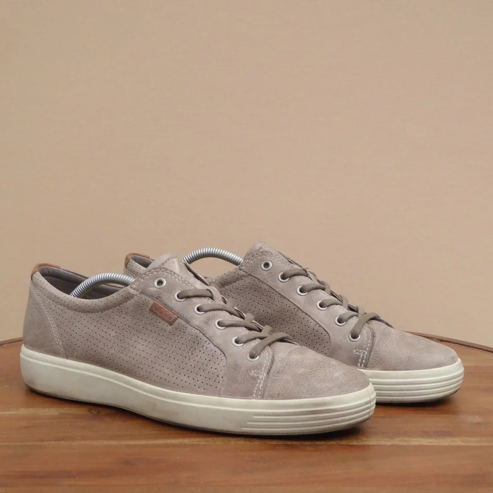 ECCO Mens Soft 7 Sneaker Taupe Leather Perforated Lace Up 11